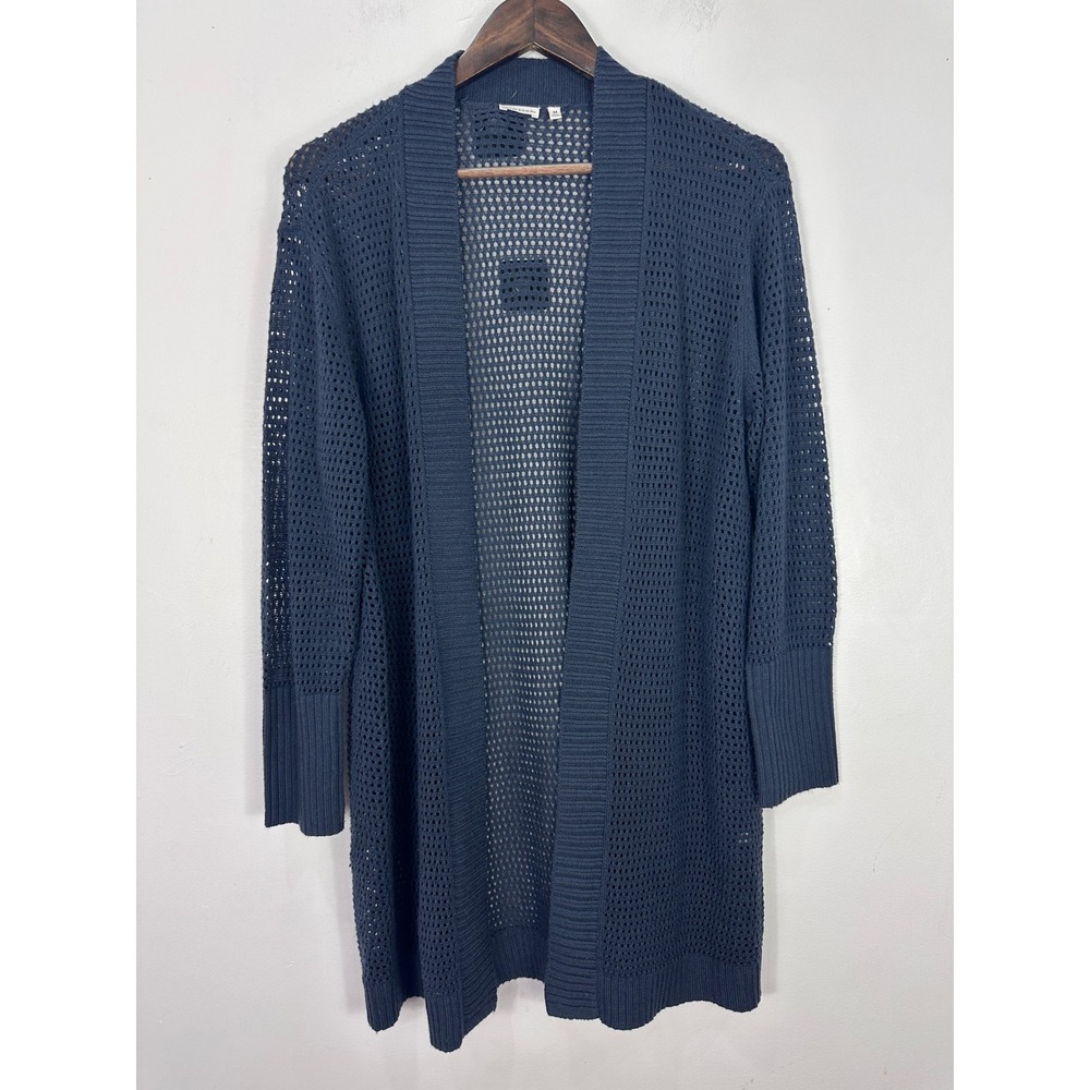 Soma Cardigan Womens Medium Blue Open Knit Mesh Longline Layering Sweater Cozy